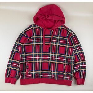 Preppy Plaid Hoodie Tartan Red Cotton Sweatshirt XL BeSpoke